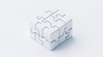 A sophisticated arrangement of white puzzle pieces, representing problem-solving and unity in design.