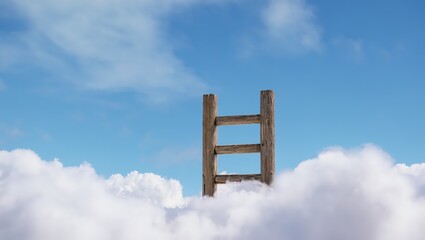 Wooden ladder rises into the clouds