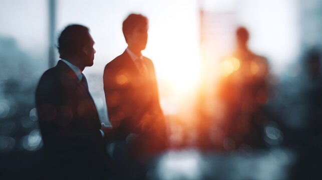 Businessmen discussing a joint venture at a trade conference