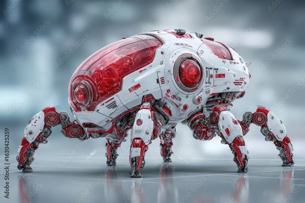 Poster futuristic mechanical spider showcasing advanced robotic design with intricate detailing emphasizing