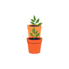 Obraz premium Growth, Sustainability, and Gardening: Plants in Terracotta Pots – Illustration