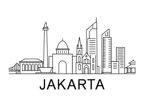Jakarta city skyline vector on white background
Vector line city skyline