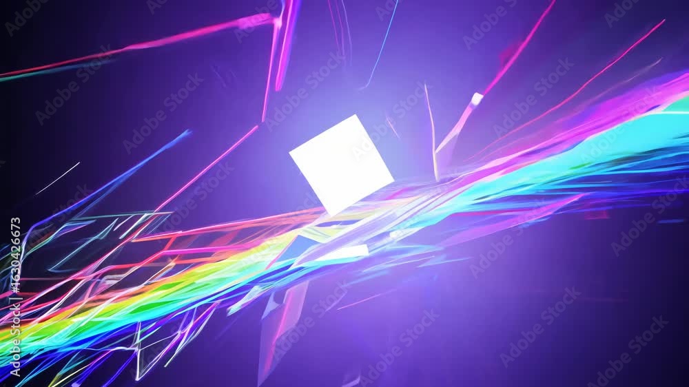 Poster abstract dynamic 3d shapes in motion with vivid rgb rainbow colors and 90s style
