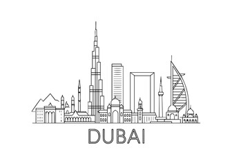 Fototapeta premium Dubai city skyline vector on white background Vector line city skyline