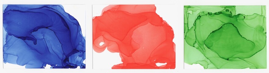 Alcohol Ink Swatch Trio – Blue, Red, and Green Abstract Textures