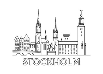 Fototapeta premium Stockolm city skyline vector on white background Vector line city skyline