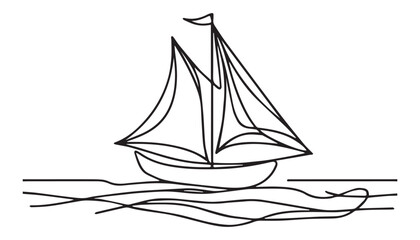 Continuous one single minimal line drawing sailboat