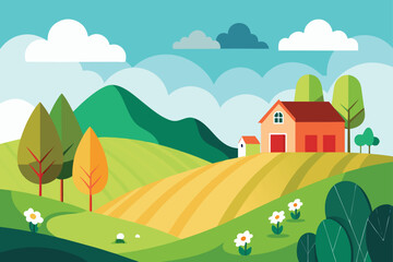 Fototapeta premium Peaceful Mountain Landscape Vector Background