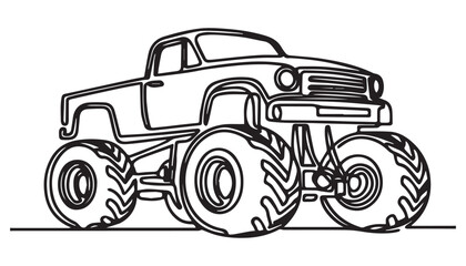 Continuous one single minimal line drawing monster truck © sagor