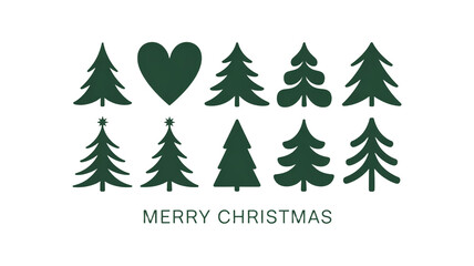Obraz premium A set of 12 minimalist Christmas tree silhouettes arranged in two rows isolated on transparent background.