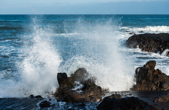 Waves breaking on the rocks. Ocean in Tenerife