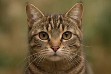 Obraz premium A tabby cat gazes intently into the camera lens