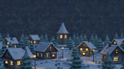 Snowy Pixel Village: Winter Wonderland Animation with Tower and Cozy Homes - Powered by Adobe