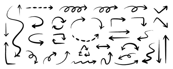 Naklejka premium ベクターのペンの手書きの矢印セット 白黒