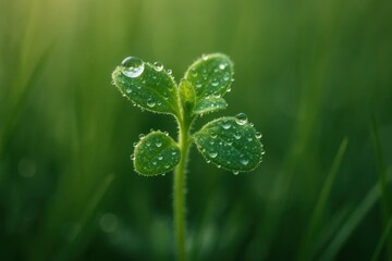 A lush green leaf glistening with dew droplets in a verdant field