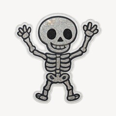 Playful cartoon skeleton illustration.