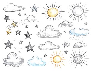 Collection of hand-drawn weather icons