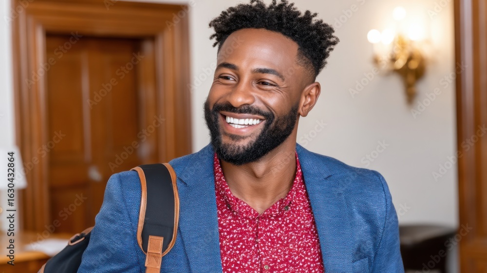 Aufkleber smiling man with a backpack in a professional setting