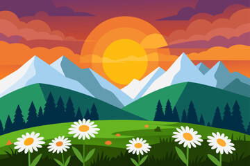 Fototapeta premium Tranquil Mountain Landscape at Sunrise with Valley Mist