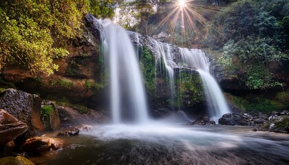 Obraz premium captivating waterfall scene with frozen time and glimmering suspended droplets in action