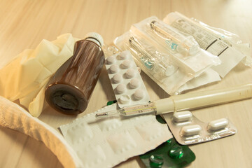 Medical supplies and items on the table