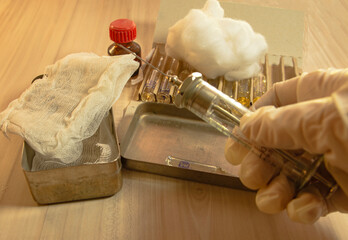 Medical supplies and items on the table