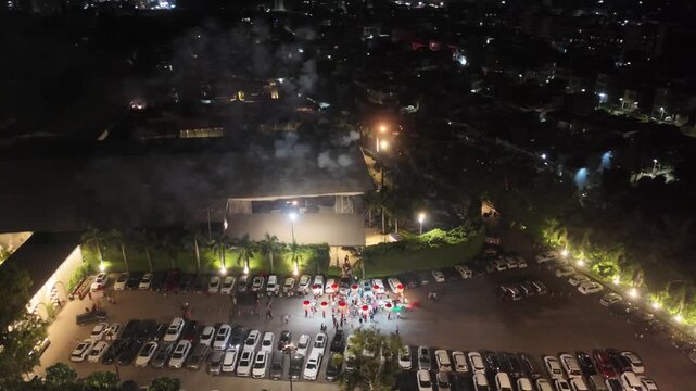 Grand Indian Baraat Drone Shot &ndash; Aerial View of Groom's Wedding Procession with Dhol, Dance, Horses & Fireworks in a Traditional Indian Celebration