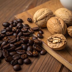 coffee beans on wooden background