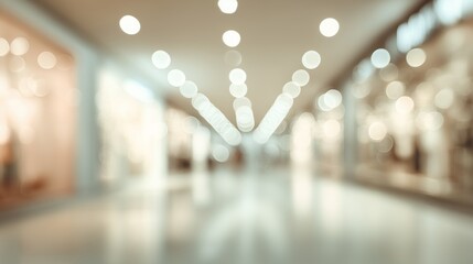 Fototapeta premium Blurred Bokeh Lights in a Modern Shopping Mall Interior for Background Use