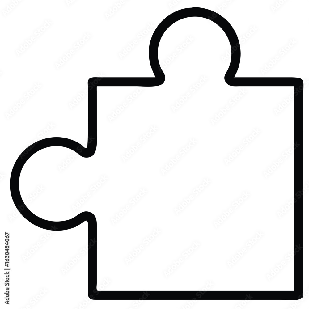 Poster a single isolated white jigsaw puzzle piece with a black outline representing a missing element or a