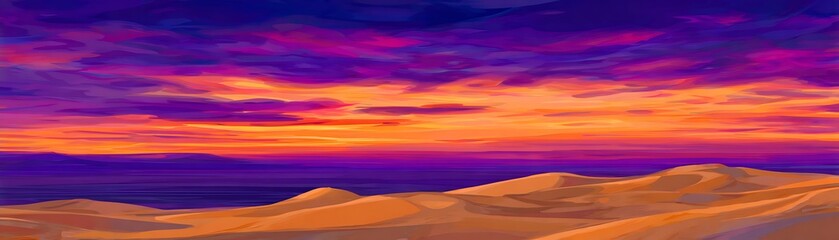 A vibrant sunset over a desert landscape.