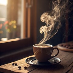 
Cozy Morning Coffee Scene with Natural Light
Warm Cup of Coffee with Swirling Steam
Aromatic Coffee
