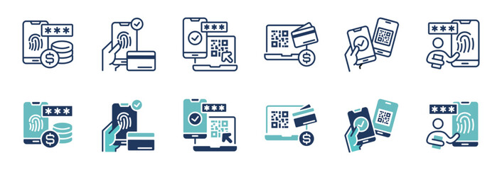 simple online purchase digital secure payment icon line set business cashless transfer method security access transaction financial protection signs vector illustration for web and app