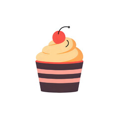 Delicious Cupcake Illustration: Cherry Topping, Creamy Frosting, Bakery Treat