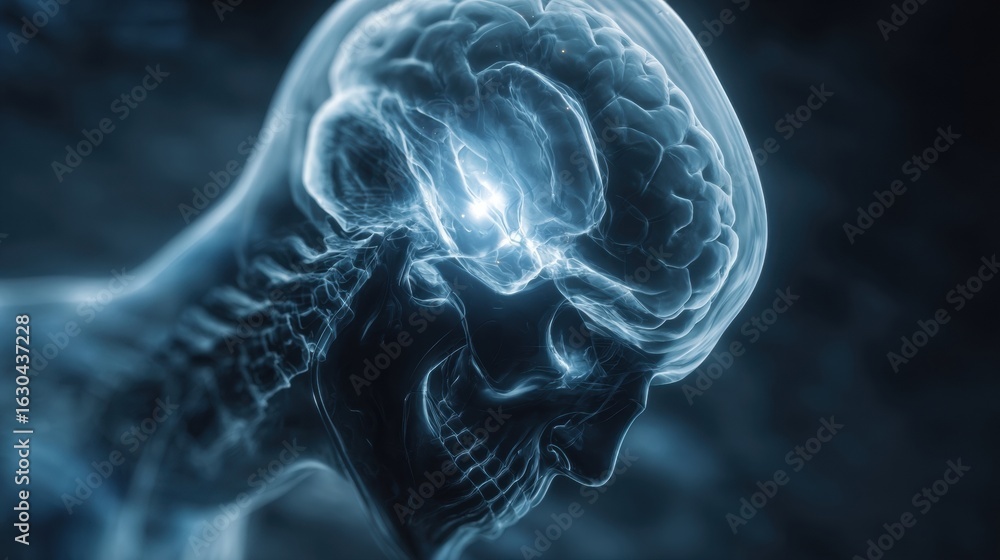 Poster innovative 3d illustration of a human brain highlighting neural connections and cognitive functions 