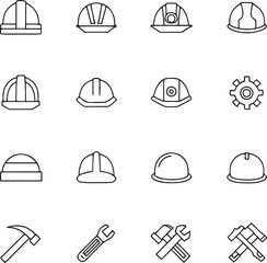 Construction Hard Hats and Tools Icon Set