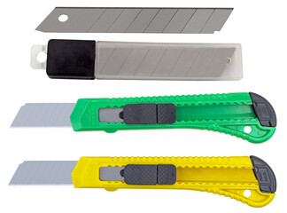 Green and yellow stationery knifes