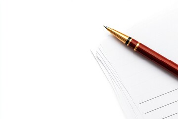 Naklejka premium A close-up of a fountain pen resting on blank lined paper, symbolizing creativity, writing, and the art of communication.