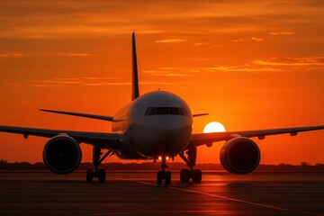 A Commercial Airliner Poised at Sunset