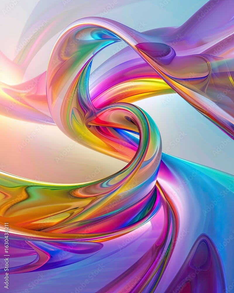 Poster abstract 3d rainbow spiral twisting upward, futuristic and elegant,vibrant abstract colorful fluid f