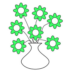 Cute vase with seven green flowers in a clean, playful style, great for kids' activity sheets, preschool crafts, educational printables, and coloring or cutting activities.