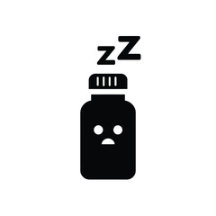 Obraz premium Vector illustration of a sleepy medicine bottle with a sad face and zzzs floating above it representing tiredness