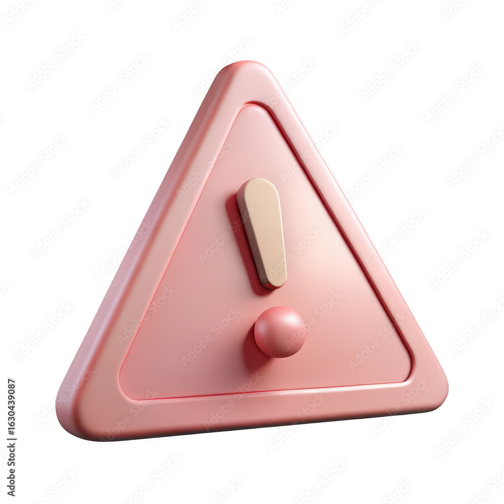 Poster 3d warning sign with exclamation mark isolated on transparent background