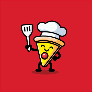 Pizza mascot, cartoon, illustration, chef, cook, cooking, character