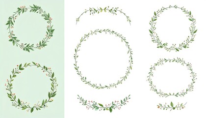 Obraz premium Collection of delicate, leafy wreaths and borders, perfect for invitations or decorations