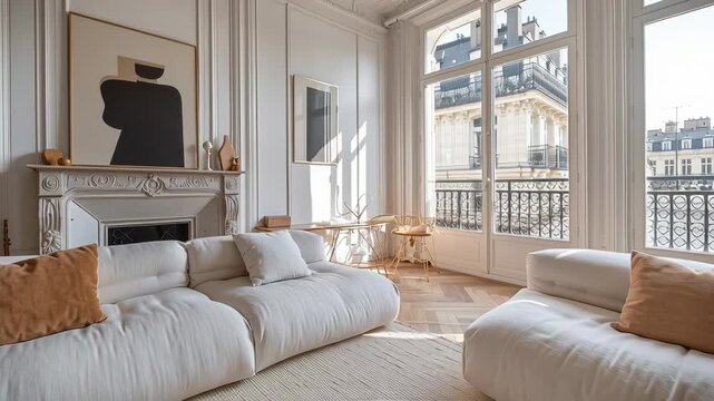 Parisian apartment. Scandinavian interior design of modern living room