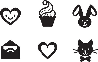 Cute black icons of love, pets and treats perfect for design projects