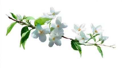 Obraz premium Watercolor painting of jasmine branch, isolated on a white background, jasmine vector, drawing clipart, Illustration Vector, Graphic Painting, design art, logo