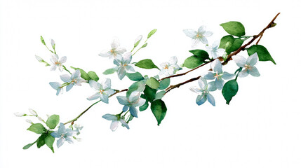 Watercolor painting of jasmine branch, isolated on a white background, jasmine vector, drawing clipart, Illustration Vector, Graphic Painting, design art, logo