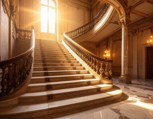 Obraz premium Grandiose Marble Staircase In Historic Mansion